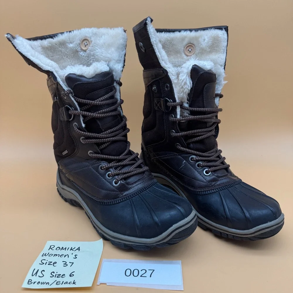 Romika Women Size 37 US 6 Brown Black topDryTex Faux Fur Lined Winter Snow Boots